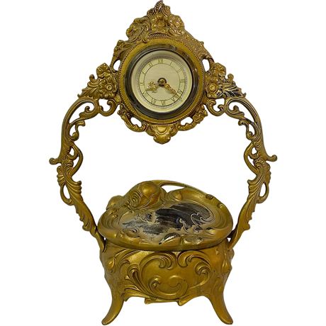 Vintage Art Nouveau Boudoir Jewelry Casket Clock