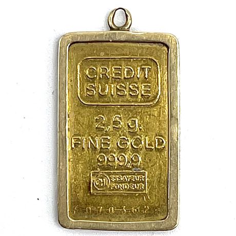Credit Suisse 2.5 Gram Gold Bar - 999.9 Fine in Assay Certificate