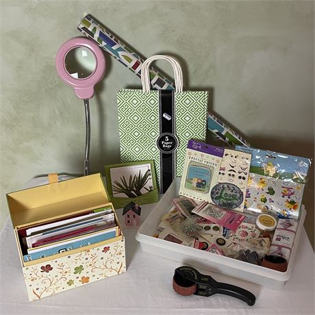 Box of New Greeting Cards, Magnifying Light and Crafting Bundle