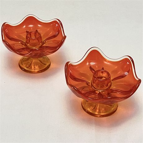 Vtg Viking Glass Amberina Candle Holders