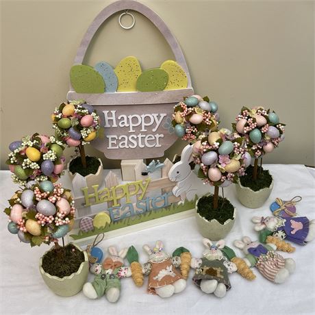 Bundle of Easter Home Decor w/ Mini Egg Topiary Trees and More