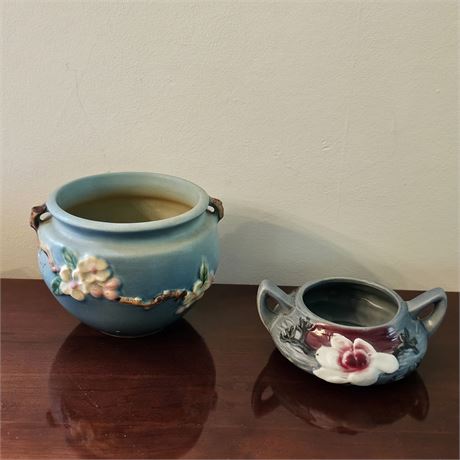 Roseville Pottery 1950's Flower Pot & 1998 Sugar Bowl
