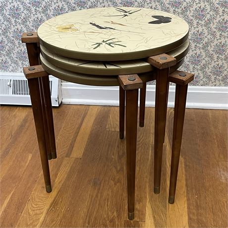 MCM Stacking Side tables with Butterfly Motif