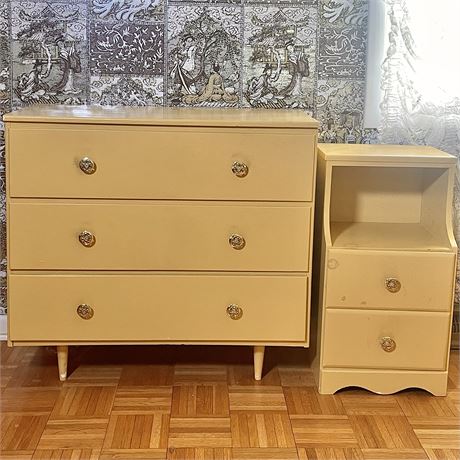 Solid Wood Mid Century Yellow Dresser w/ Nightstand