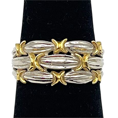 18K White/Yellow Gold 3-Row Band Ring - Size 6