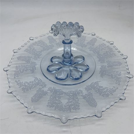 Paden City Light Blue Etched Glass Gazebo Serving Dish