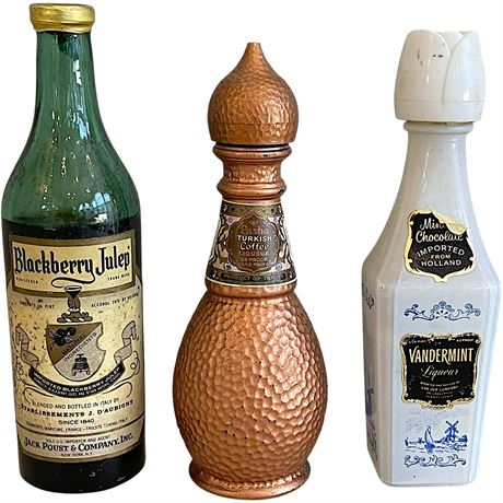 Vtg Blackberry Julep, Pasha Turkish Coffee & Vandermint Miniature Liquor Bottles