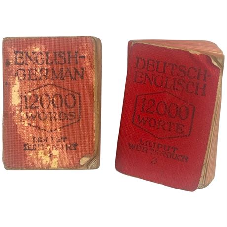 (2) Antique Miniature Liliput German-English and English-German Dictionaries