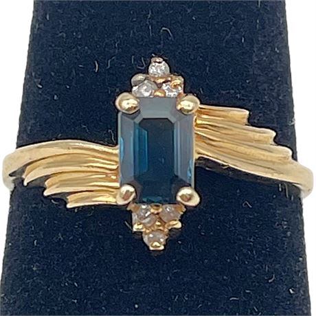 14K Yellow Gold Blue Sapphire and Diamond Ring