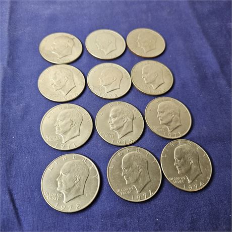 (12) Eisenhower $1.00 Coins~ All 1970's