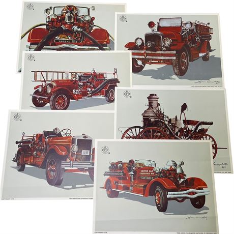 (6) 1976 Lynn Campbell Antique Fire Engine Prints