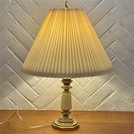 MCM Brass and Porcelain Octagonal Column 3-Way Table Lamp