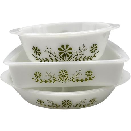 Vtg Glassbake "Green Daisy" Bakeware