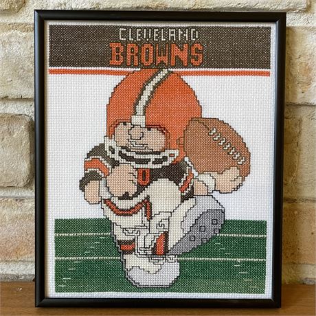 Framed Cleveland Browns Needlepoint Wall Hanging