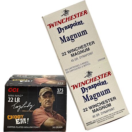 CCI Mini-Mag .22 LR 36 Gr 375 Rounds & .22 Winchester Magnum 45 Gr 250 Rounds