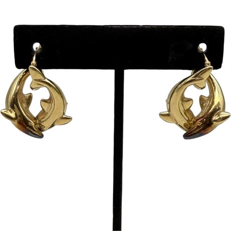 14K Yellow Gold Dolphin Earrings