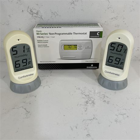 New Emerson Non-Programmable Thermostat w/ Desktop Thermometers / Hygrometers