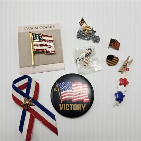 American Flag Pins & Brooch Lot