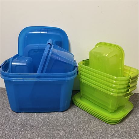 12 Bella Lidded Storage Containers (5 Blue and 7 Green)