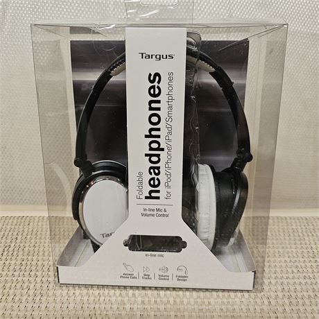Targus TA 41HP-B Foldable Headphones with In-Line Mic *NIB*