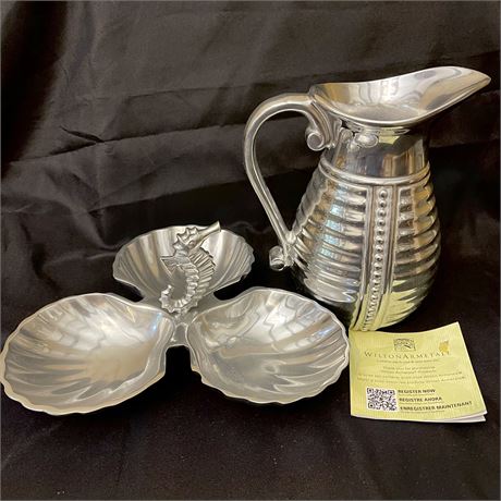 Wilton Armetale Pewter Beach themed Pitcher & 3 Section Serving Dish