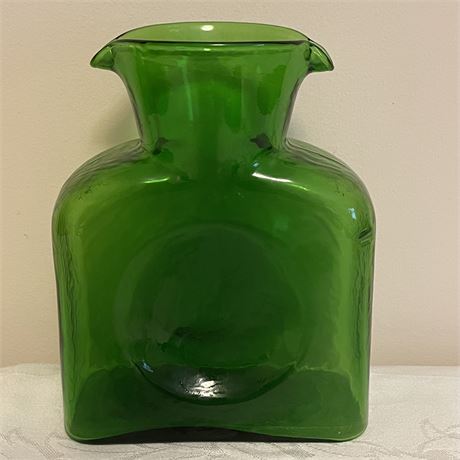 Vtg Blenko Double Spout Emerald Green Glass Carafe