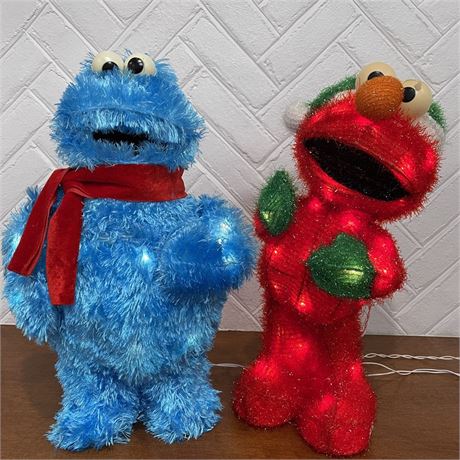 Lighted Sesame Street 19" Cookie Monster & Elmo Christmas Decorations