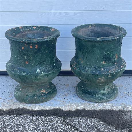 Pair of 11"x 13.5" Green Cement Pots