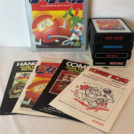 (4) Atari 2600 Game Cartridges w/ all Instruction Manuals and One Box