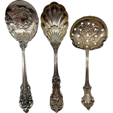 925 Sterling Silver Ornate Serving Spoons - Casserole, Sugar & Bon Bon Spoons