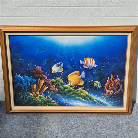 SIGNED 3D Tropical Fish Canvas Oil Painting