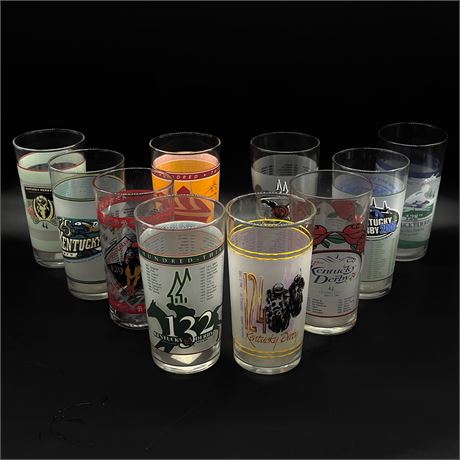 Lot of 10 Collectible Kentucky Derby Glasses