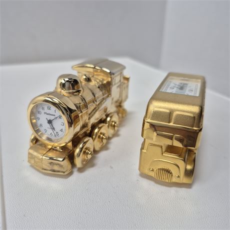 2 Miniature Gold Finish Desktop Clocks