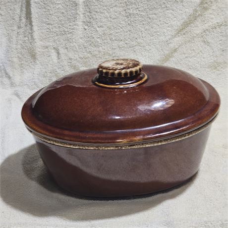 Vintage Hull Pottery Brown Drip Glaze Oval Casserole Dish with a lid