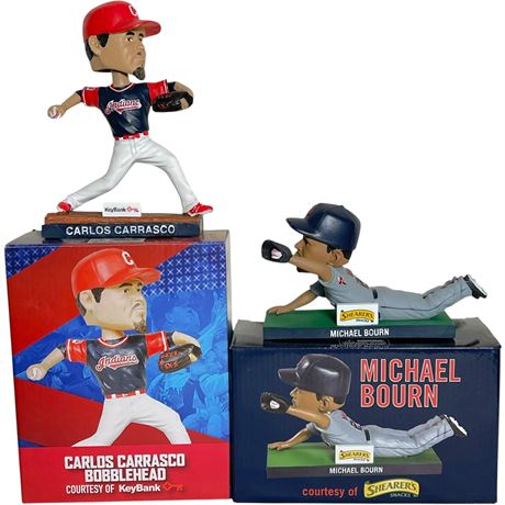 Cleveland Indians Carlos Carrasco & Michael Bourn Bobbleheads w/ Original Boxes