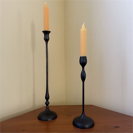 Slick Black Metal Candlestick Holders w/ Taper Candles