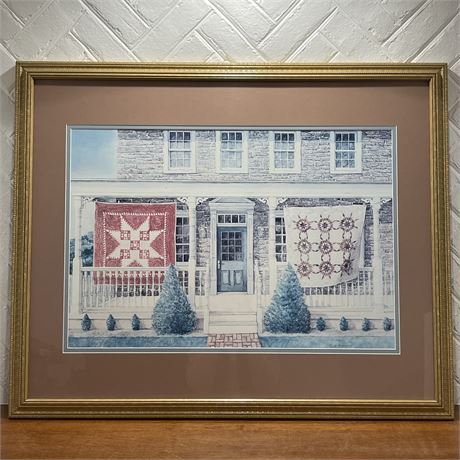Signed Dan Campanelli "Porch with Quilts" Framed Print