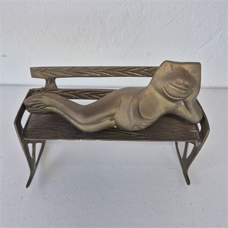 Vintage Solid Brass Frog on Bench
