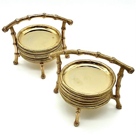 Two Sets of Vintage Jolle Metal Gold Toned Coasters on Stands