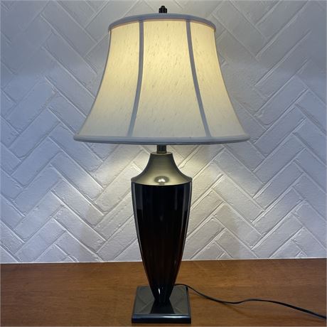 Large Super Dark Grey Heavy Ceramic Lamp with Shade