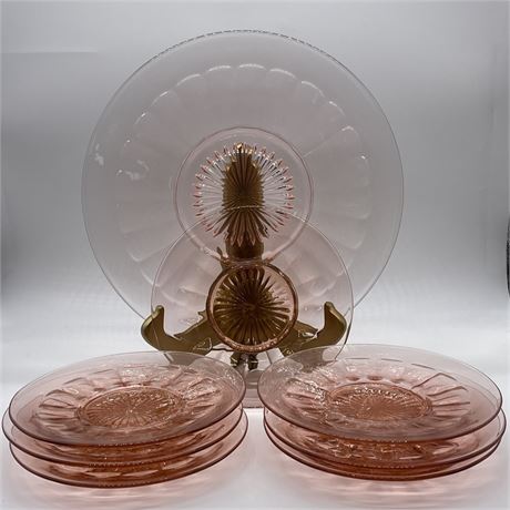 Pink Depression Glass Platter w/ Dinner Plates