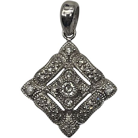 14k White Gold Filigree Pendant with Diamonds Made in Mexico