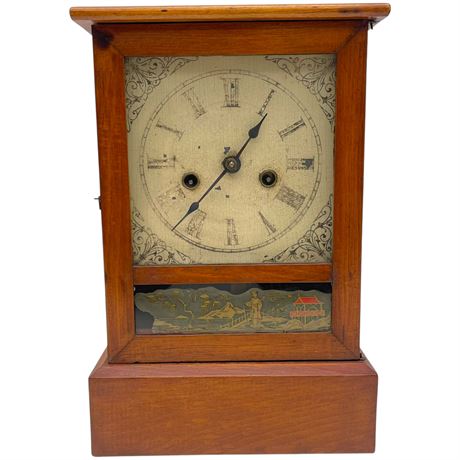 1879 Ansonia Wood Framed Mantle Clock w/ Clock Key