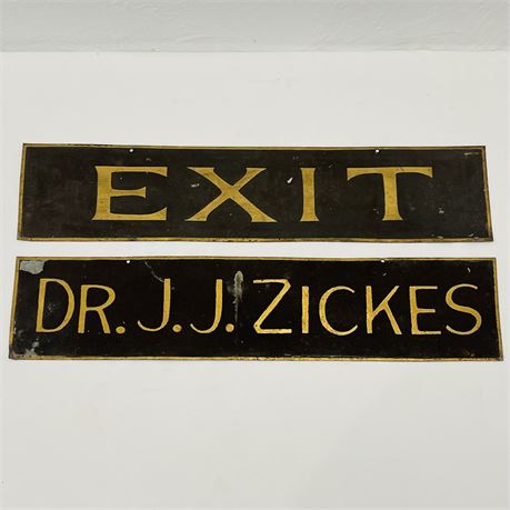 Pair of Vintage EXIT and Physician Name Metal Plaques
