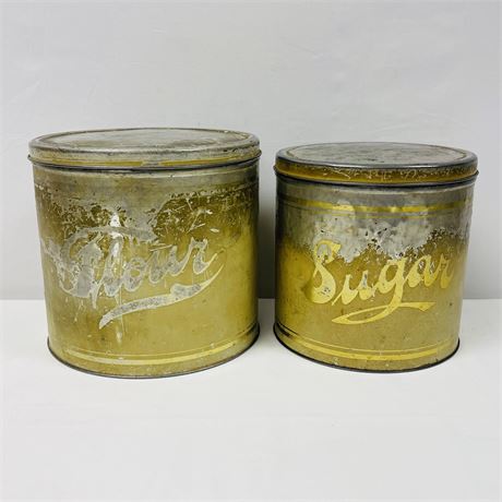 Flour and Sugar Primitive Tin Canisters