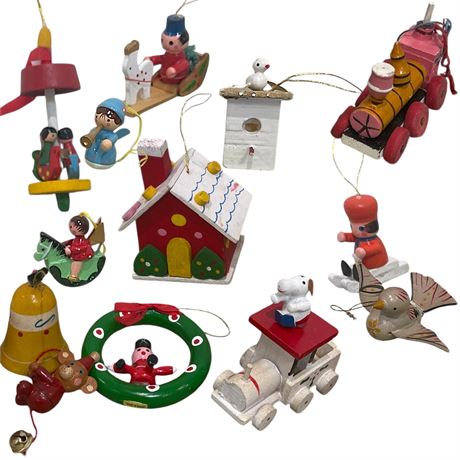 Vintage Hand-Made Wood Ornaments