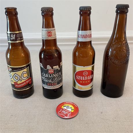 Vintage Beer Bottles with 1984 Miller Pin