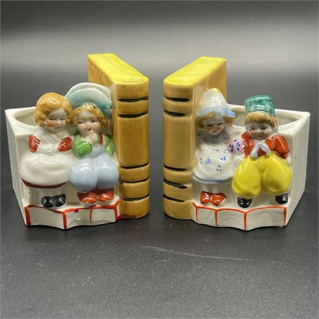 Vtg Glazed Ceramic Dutch Boy & Girl Bookends