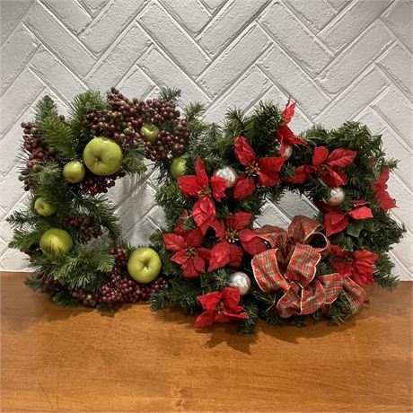 Wreath w/ Artificial Apples and Grapes and Wreath w/ Artificial Poinsettia's