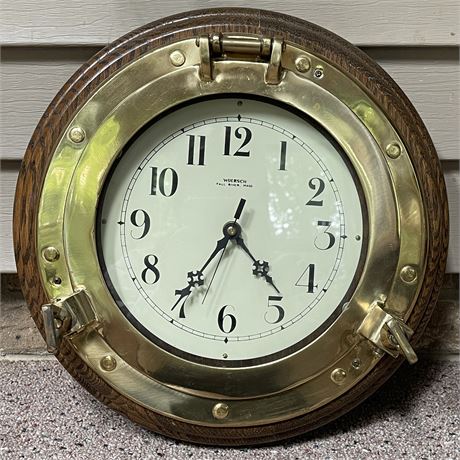 Blazing Auctions - Vintage Brass Nautical Ship Porthole Clock on Wood Base